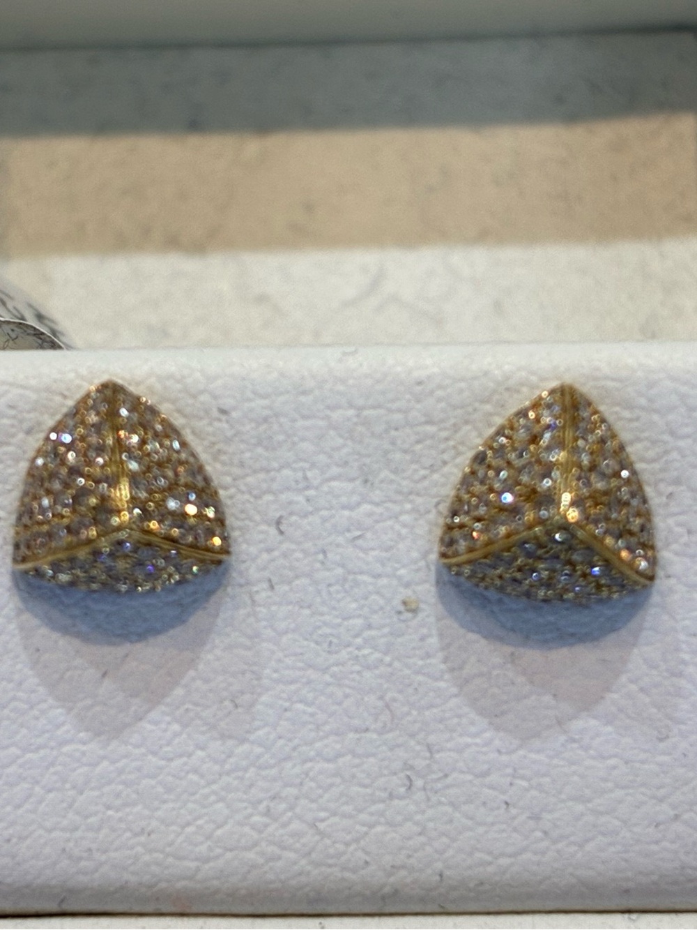 Elegant 14k Gold Pavé Diamond Triangle Stud Earrings Minimalist Geometric